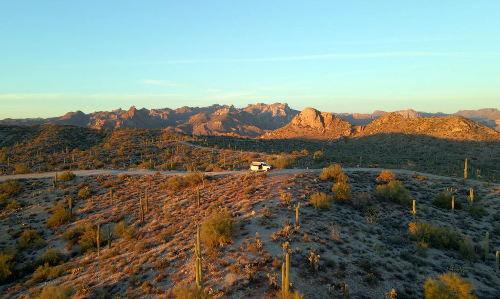 Van camping on Cochran road in Sonoran Desert Arizona