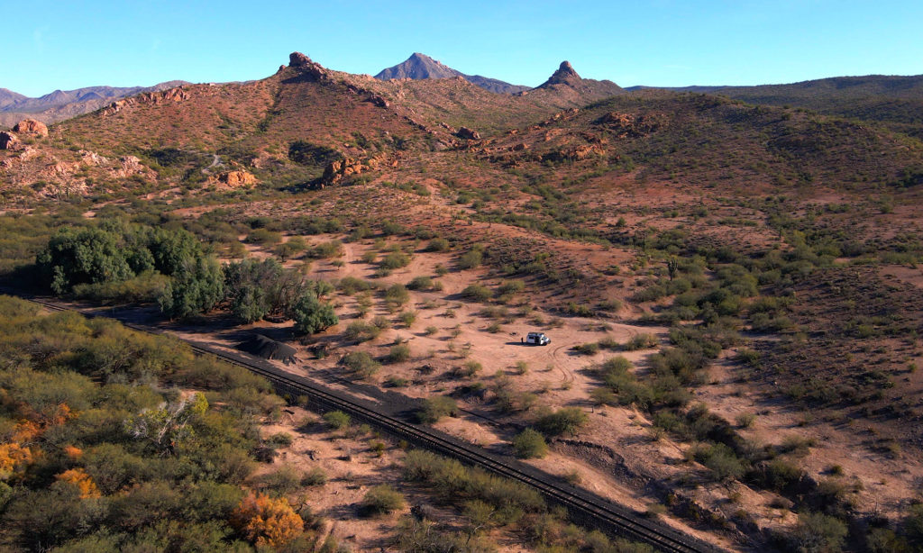 Van parked onCochran road in Sonoran Desert Arizona