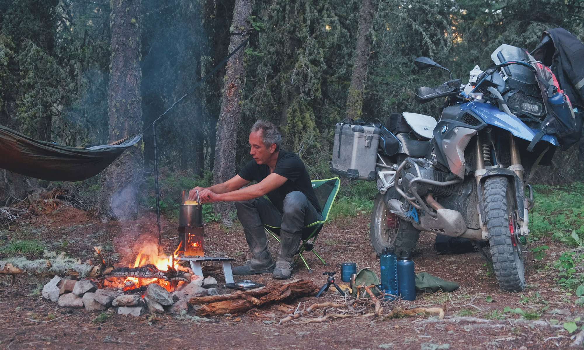 Riding Solo and motorcycle camping remote forest Montana