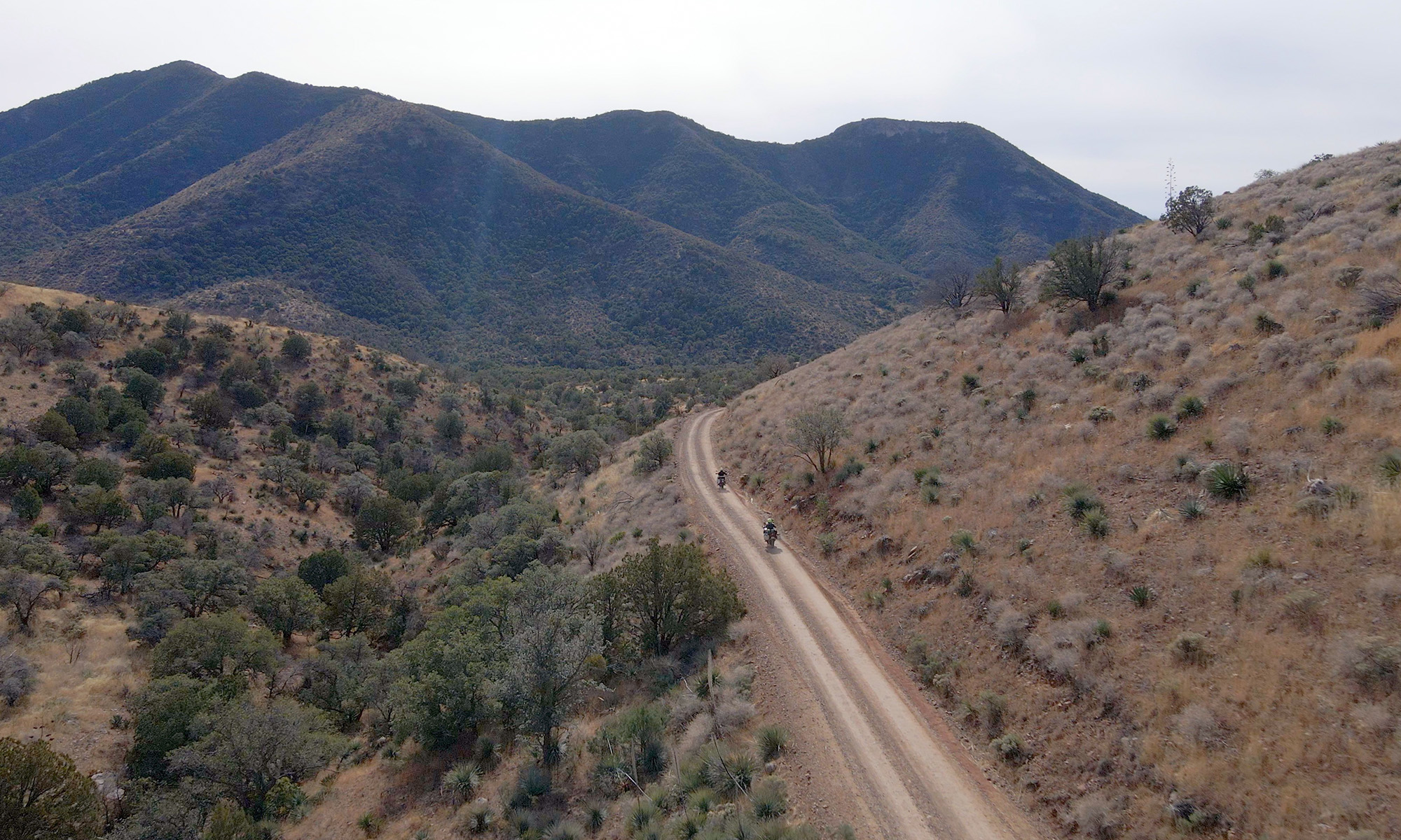 Two motorcyclist riding on Middlemarch Road in Arizona