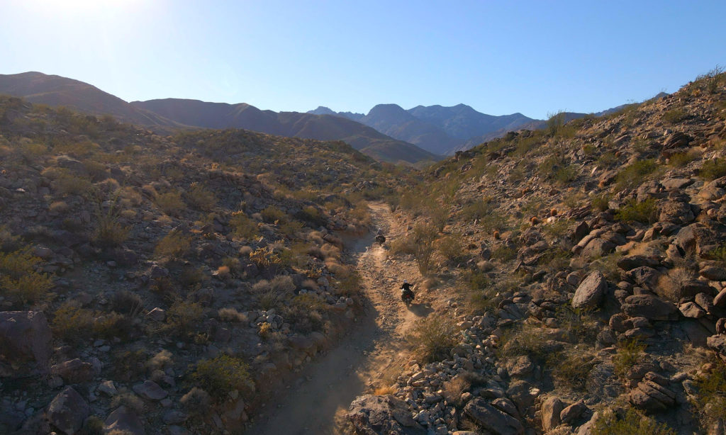 two motorcyclists riding into Sheep Canyon