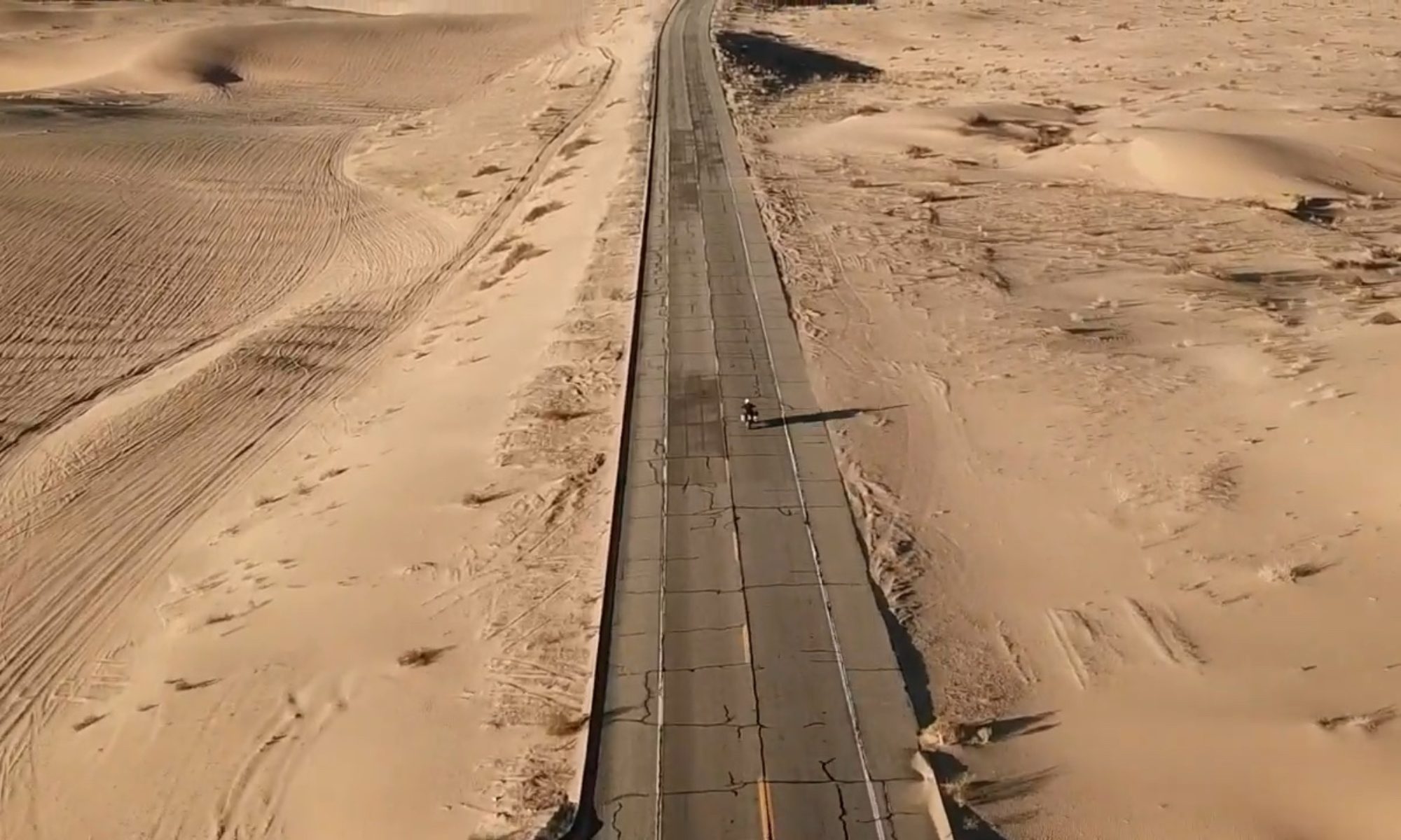Riding paved road Glamis California sand dunes