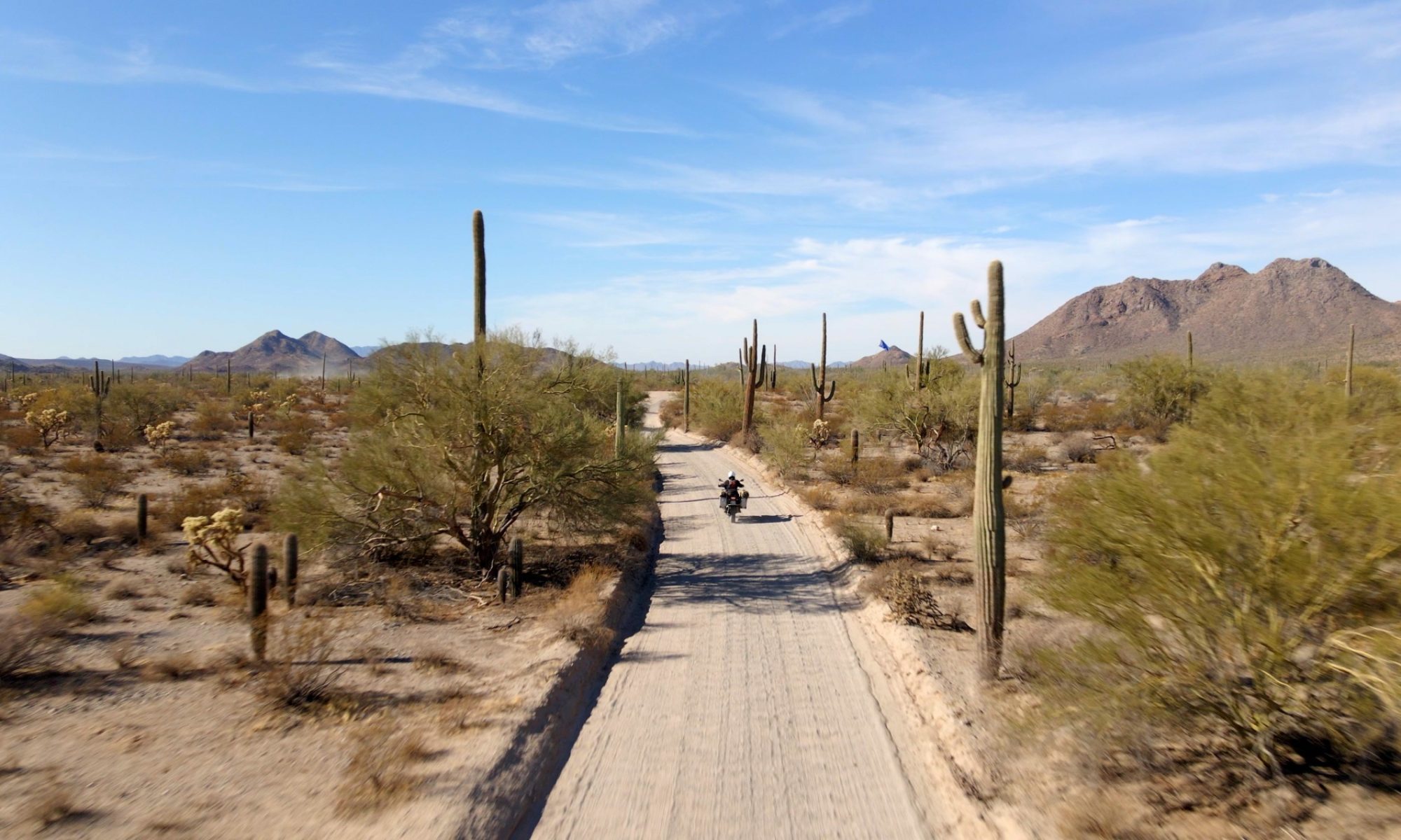 Motorcycle on El Camino del Diablo road in Arizona