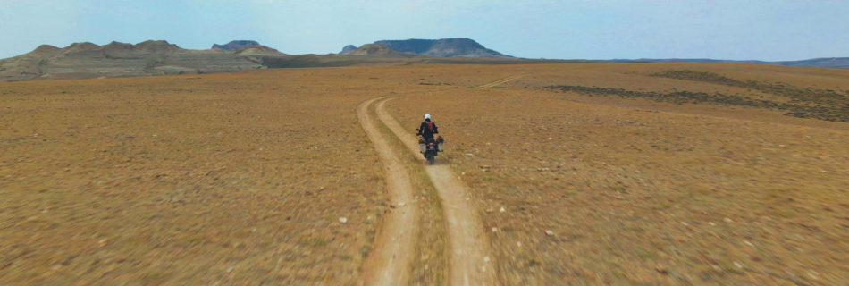 Motorcycle on road Wyoming Red Desert