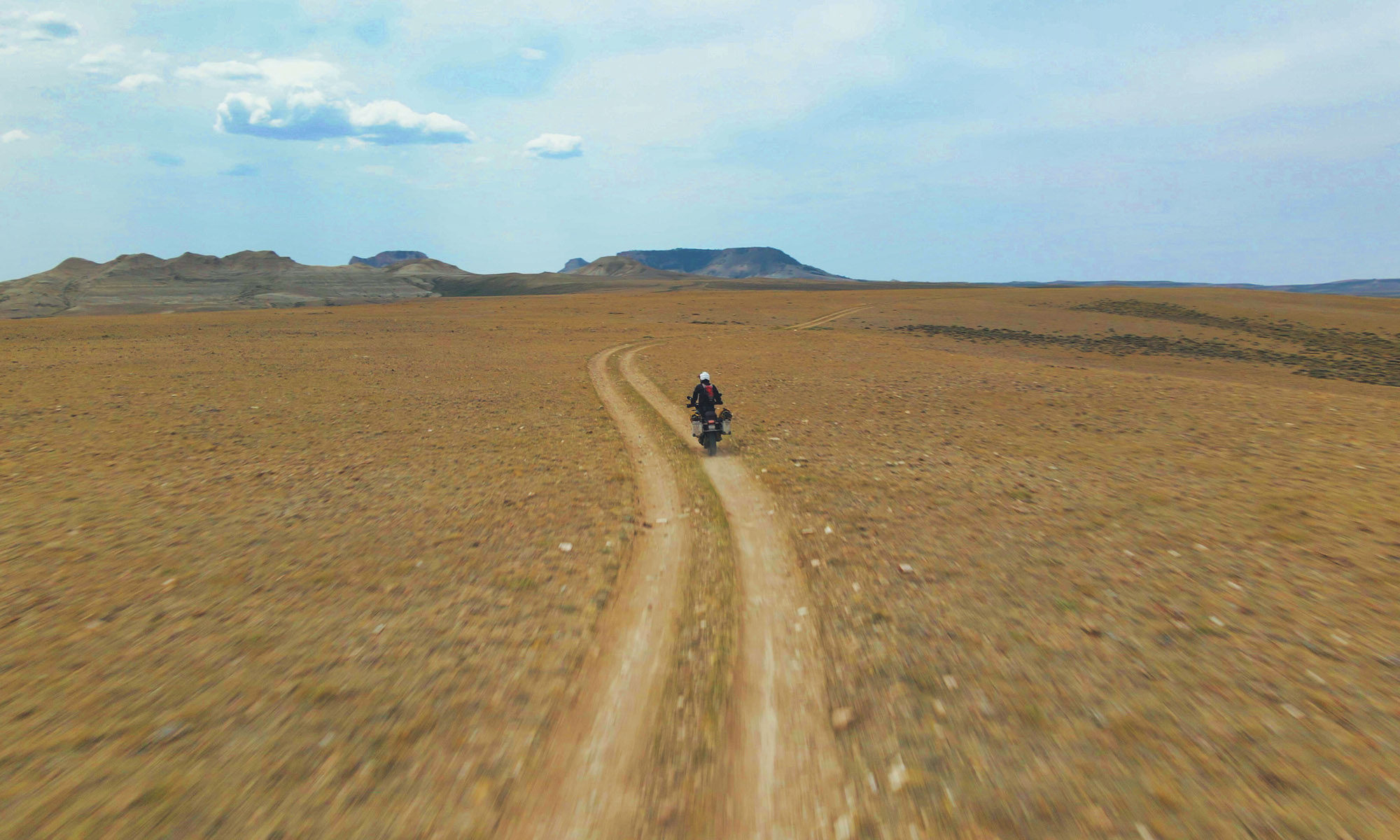 Motorcycle on road Wyoming Red Desert