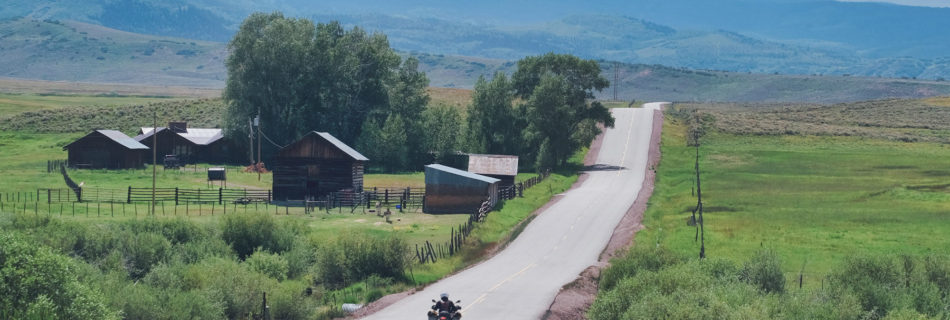Motorcycle on road in Colorado Flat Tops Scenic Byway