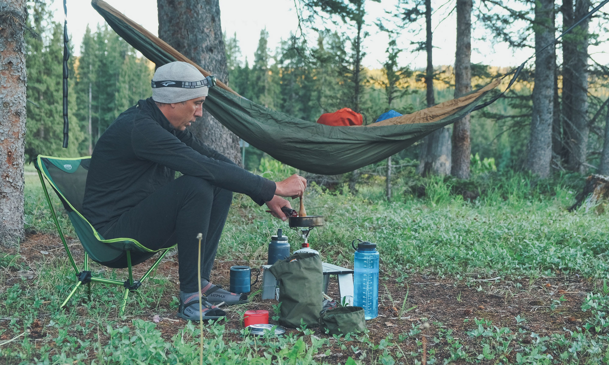 Sterling Noren camping with hammock in Colorado forest