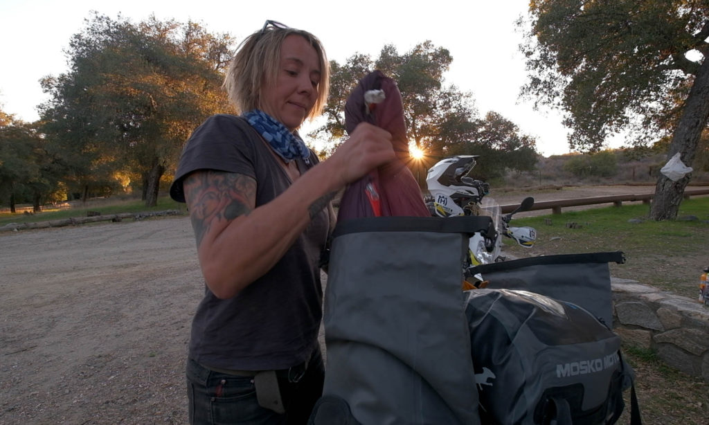 Eva Rupert motorcycle camping in California