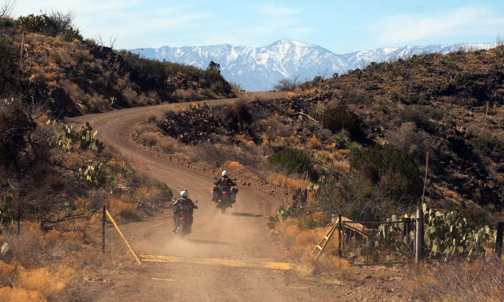Snow covered Arizona mountains on first ride of spring motorcycle trip