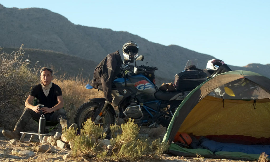 Sterling Noren motorcycle camping in Arizona