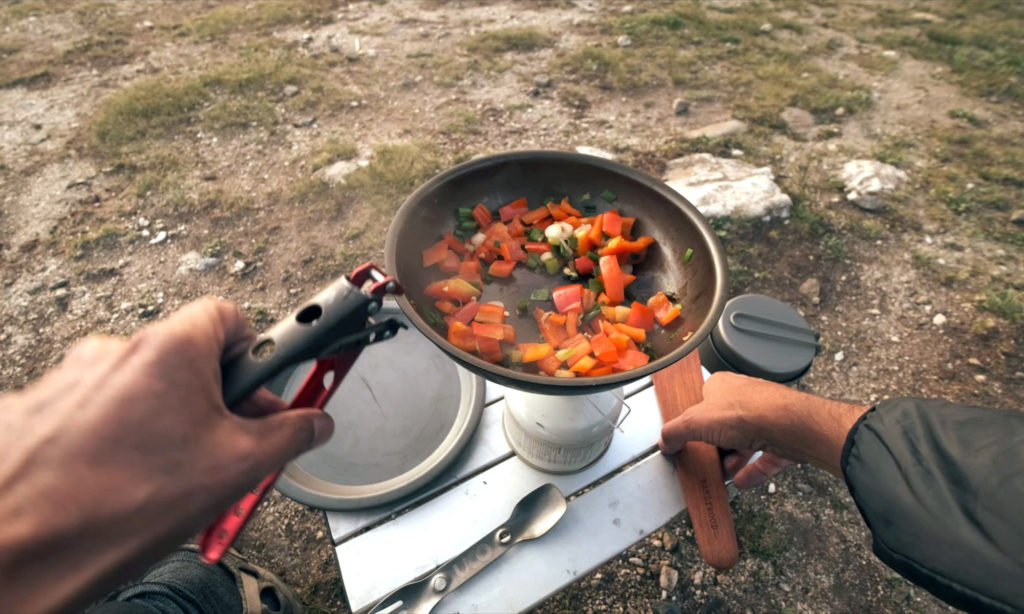 motorcycle camping kitchen plate on stove