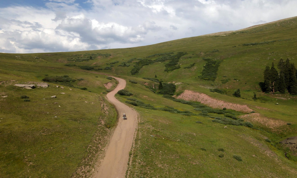 Solo motorcycle rider Ptarmigan Pass Colorado