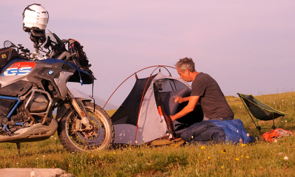 Sterling Noren motorcycle camping on Ptarmigan Pass Colorado