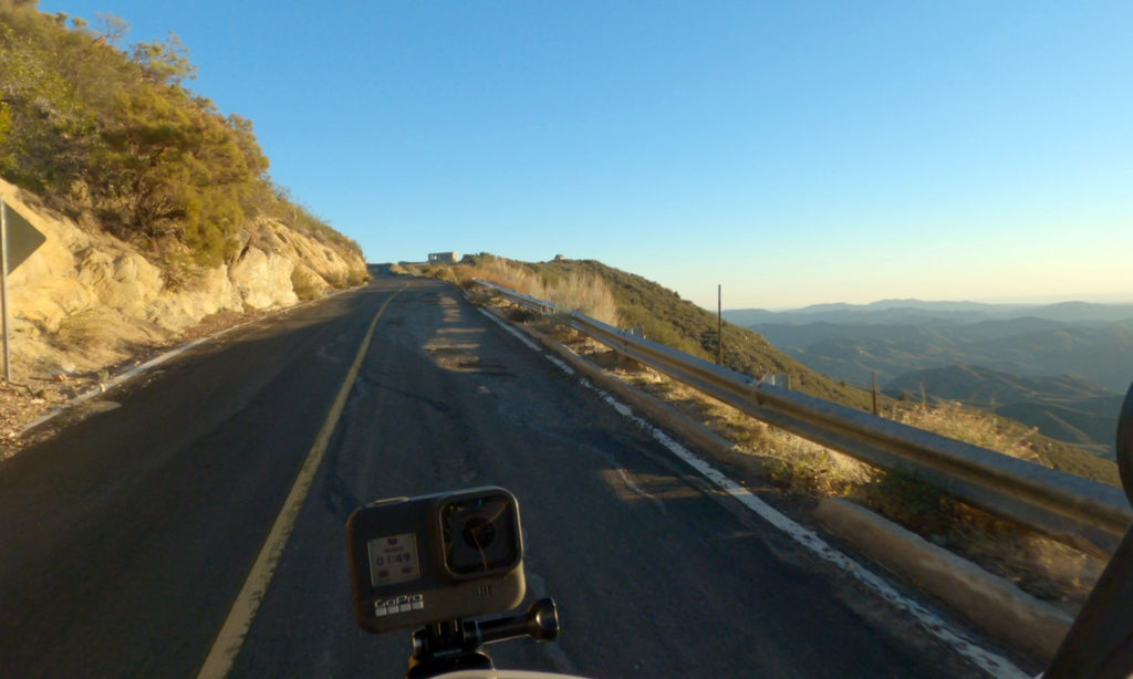Motorcycle road to Sierra de San Pedro Mártir National Park leading from the sea into the sky in Baja