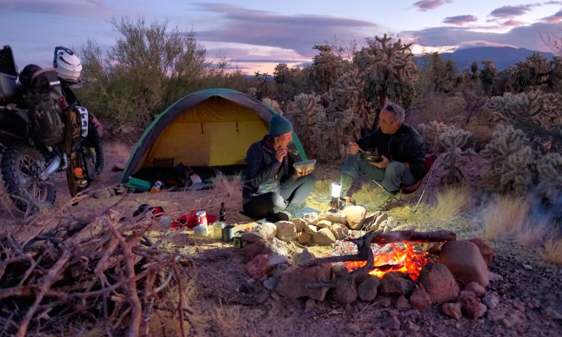 Cooking Thanksgiving dinner while motorcycle camping
