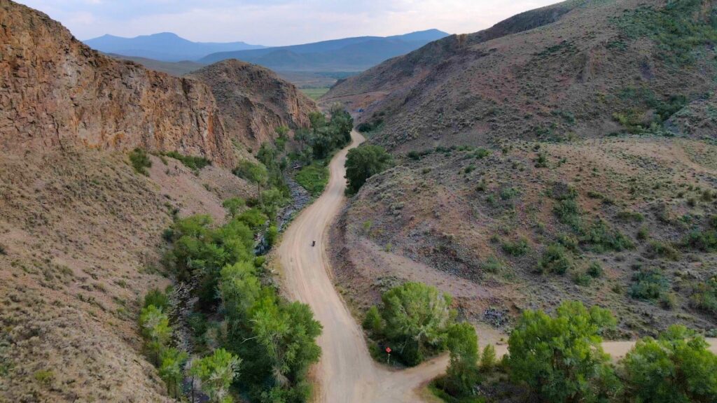 Sterling Noren riding motorcycle in northern Colorado