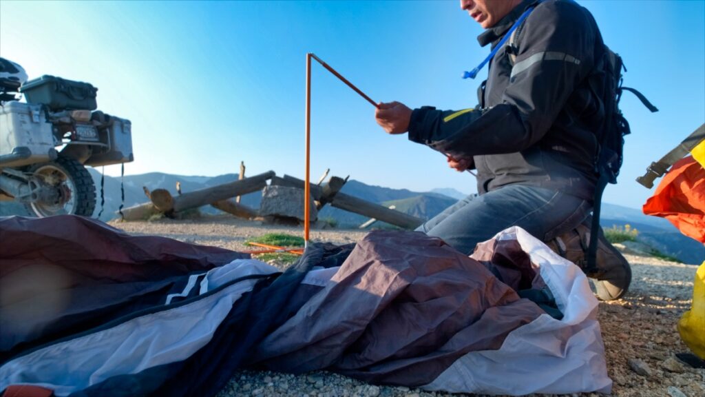 Setting up tent for camping on Rollins Pass in Colorado