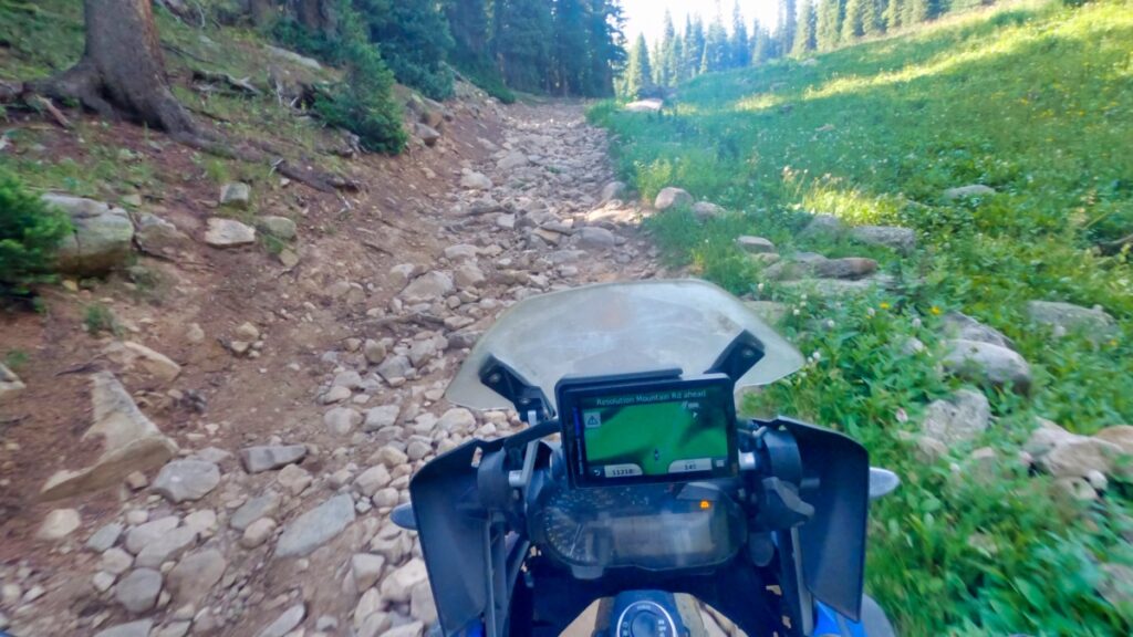 Difficult rocky road for a motorcycle Ptarmigan Pass Colorado