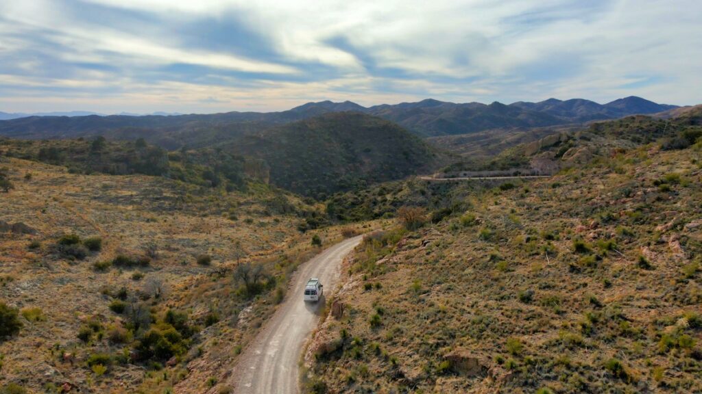 Van driving on Ruby Road in Arizona