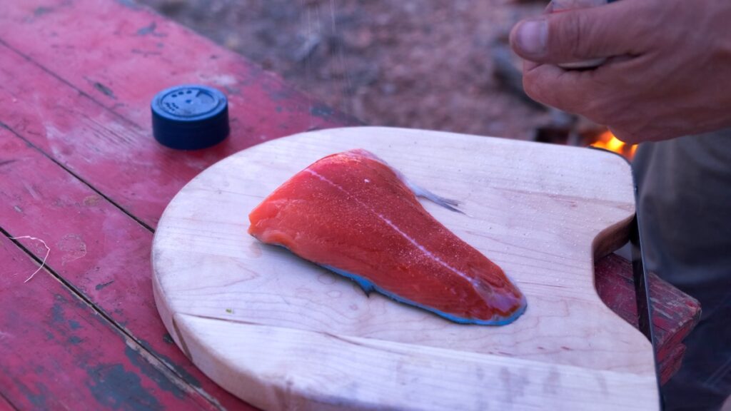 preparing salmon for cooking