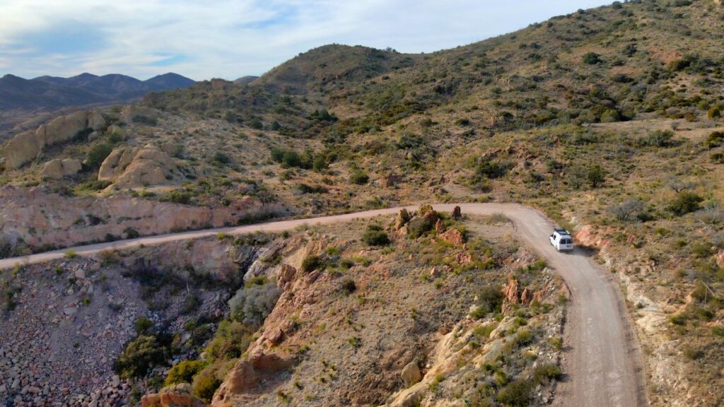 Van driving on Ruby Road in Arizona