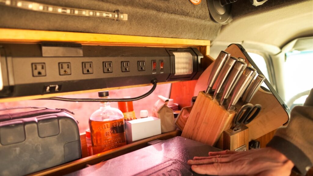 electrical outlets inside of van