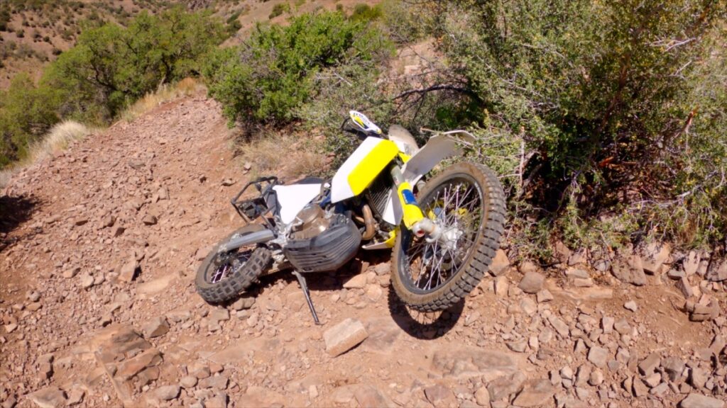 Husqvarna motorcycle crash on Rug Road