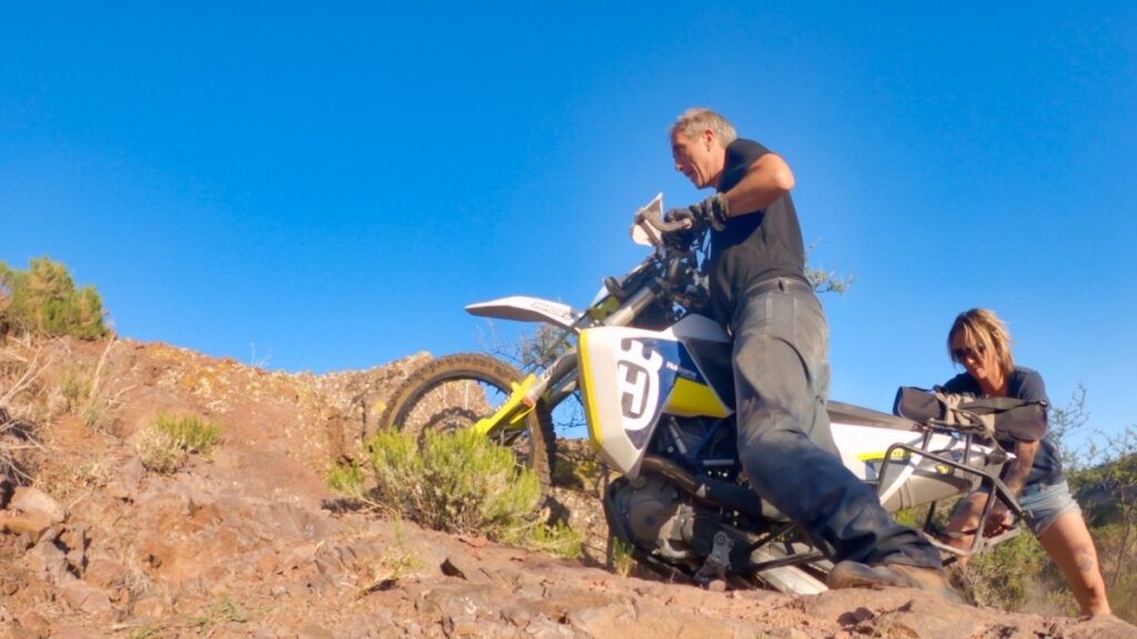 Sterling Noren and motorcycle on Rug Road