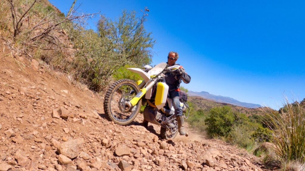 Sterling Noren with motorcycle on Rug Road