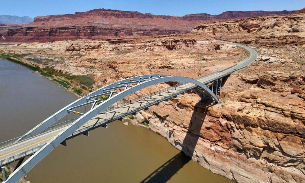 Aerial view of Hite Crossing Bridge in Utah