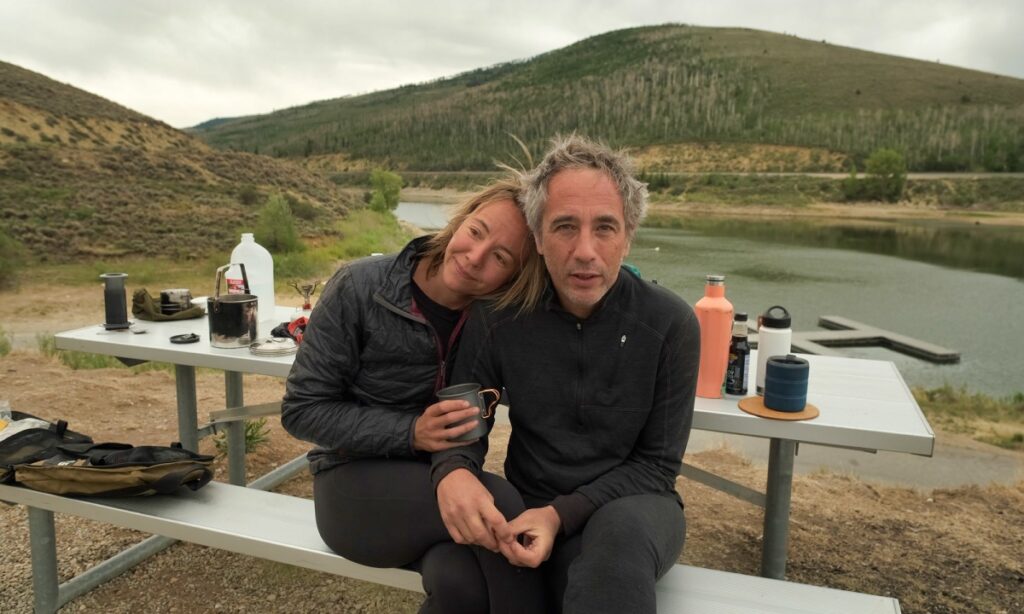 Sterling Noren and Eva Rupert motorcycle camping in Utah