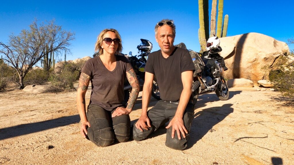 Sterling Noren and Eva Rupert motorcycling in Cataviña Baja California
