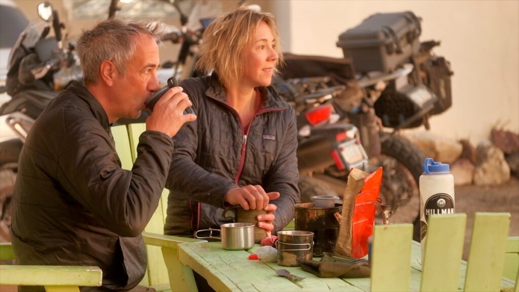 Sterling Noren and Eva Rupert morning coffee in Bahía de los Ángeles Baja California
