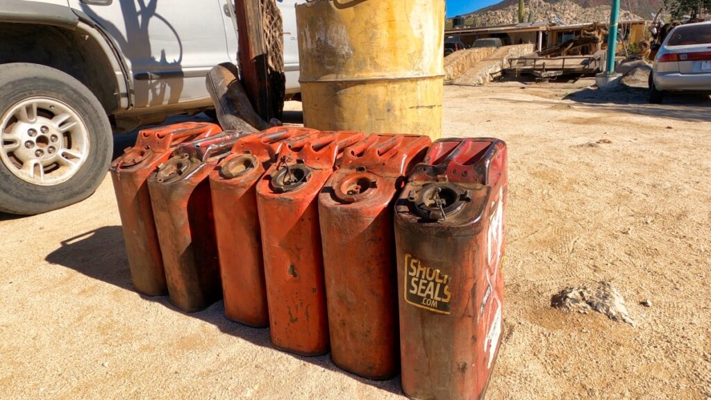 Red gas cans in Cataviña Baja California