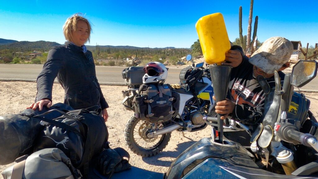 Eva Rupert getting bandito gas in Cataviña Baja California