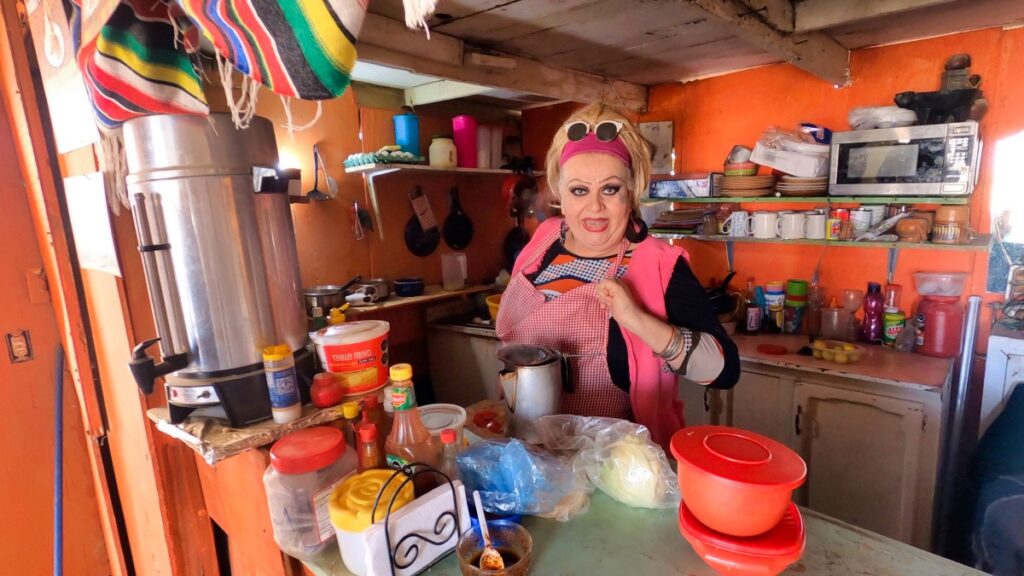 Local person making coffee in restaurant in Bahia Tortugas Baja California