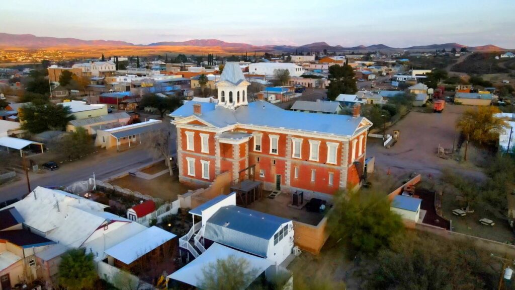 Tombstone Arizona's historic courthouse aerial view