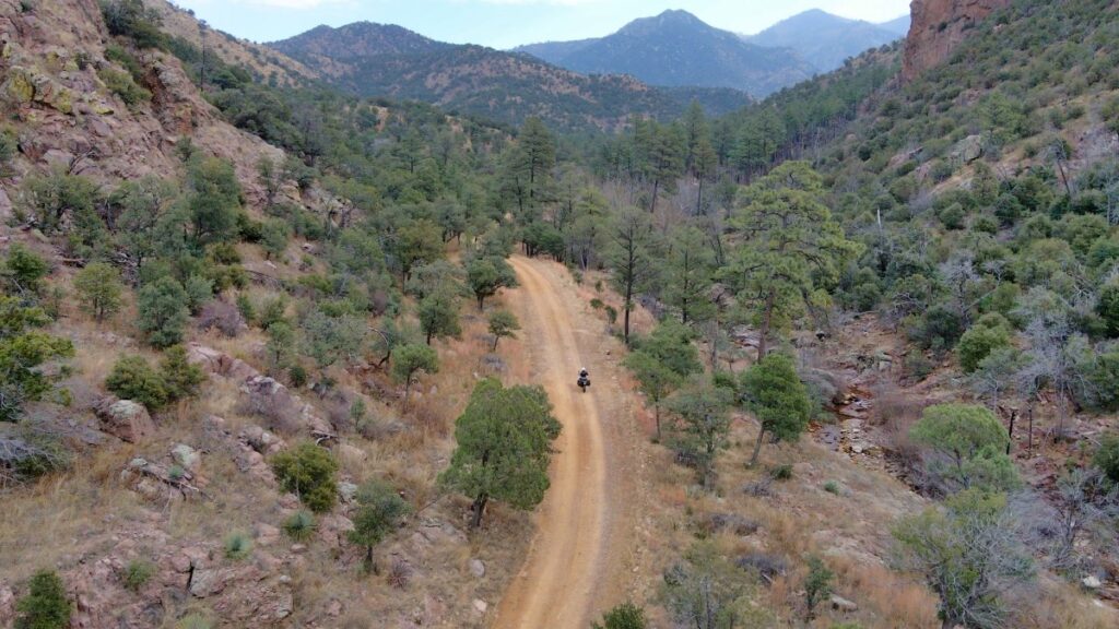 Sterling Noren riding his motorcycle in Turkey Creek Arizona