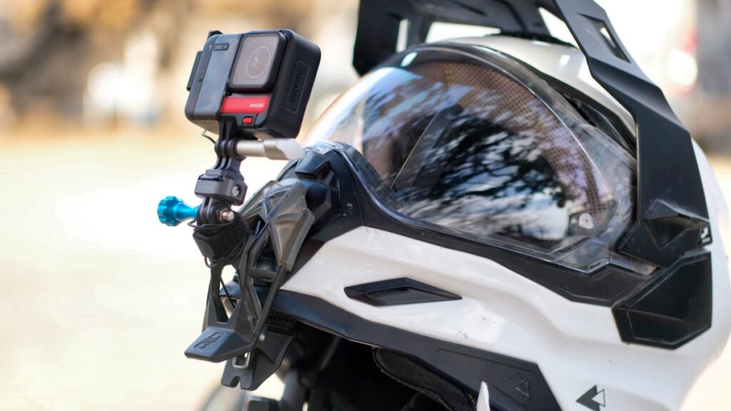 Dango Designs Gripper mount on motorcycle helmet.