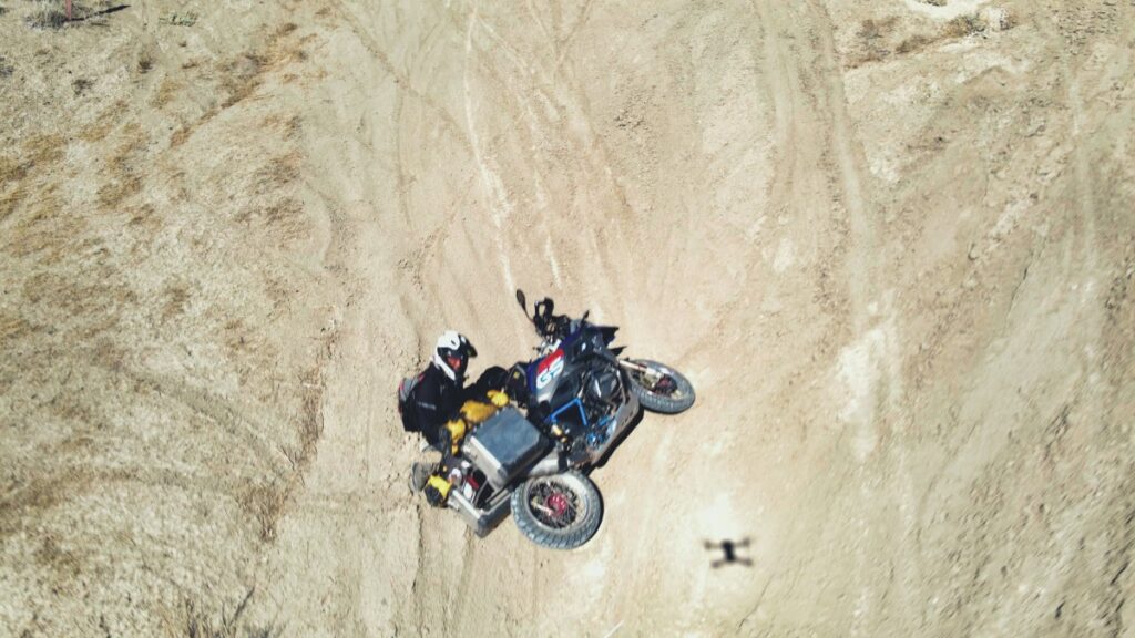 Motorcycle crash from drone perspective