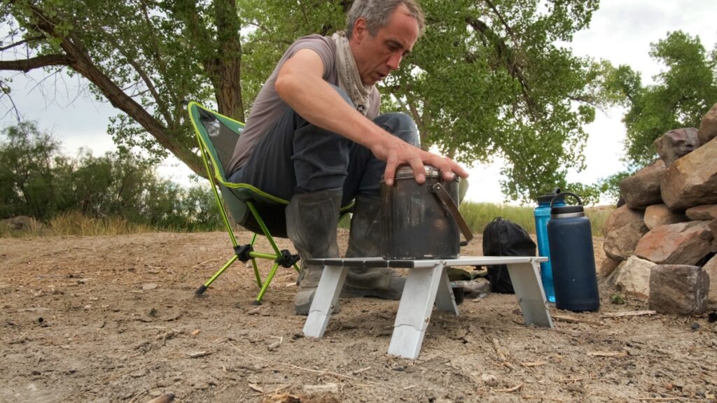 camping table and pot