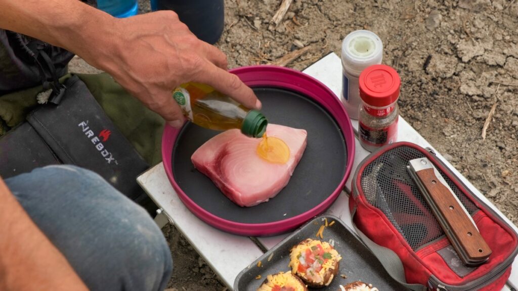 olive oil on swordfish cooking