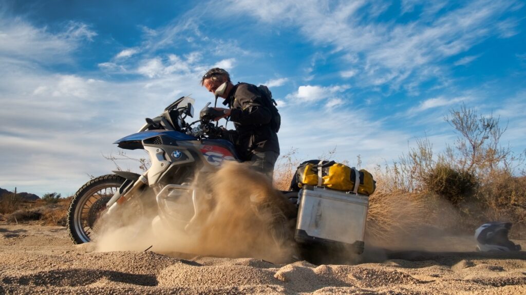 Sterling Noren El Camino del Diablo 2021 motorcycle stuck in sand