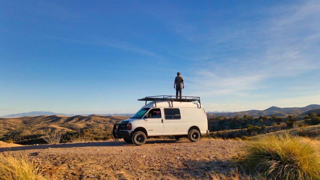 overland van camping Santa Rita mountains Arizona 2021 view roof