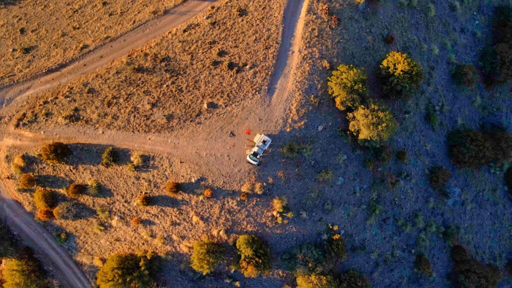 overland van camping Santa Rita mountains Arizona 2021 aerial view campsite
