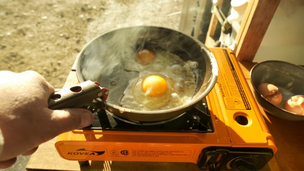 overland van camping Santa Rita mountains Arizona 2021 eggs breakfast cooking