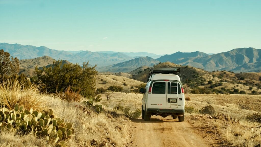 overland van camping Santa Rita mountains Arizona 2021 van driving on dirt road