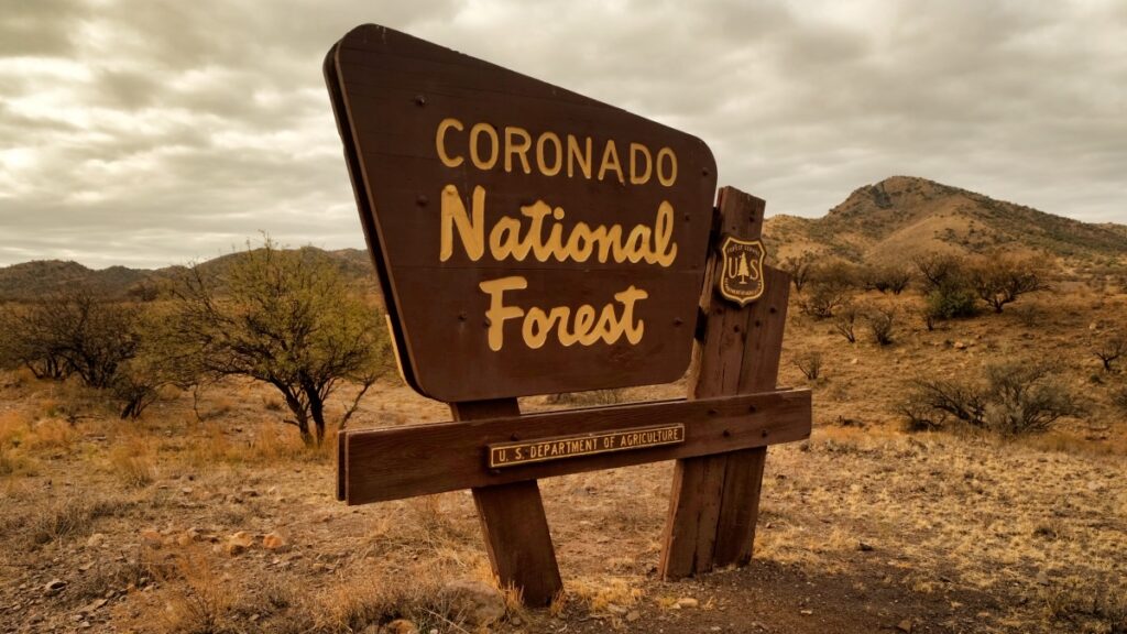 overland van camping Santa Rita mountains Arizona 2021 coronado national forest sign