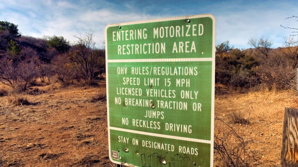 overland van camping Santa Rita mountains Arizona 2021 motorized restriction sign