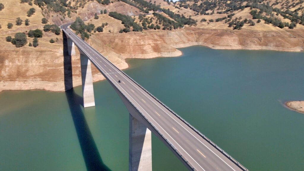 high bridge over water aerial view